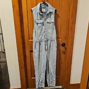 Free People Light Blue Denim Jumpsuit